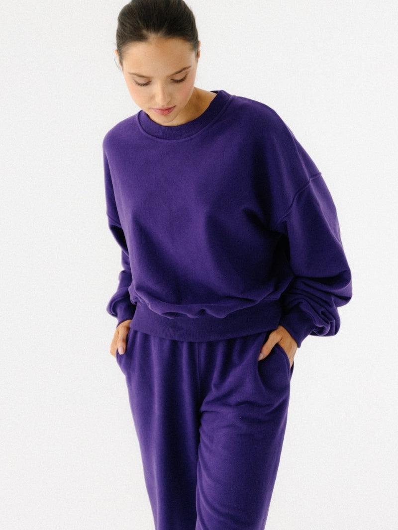Szeroka damska bluza oversize w ciemnym fioletowym odcieniu z serii Spark