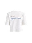 Damski biały T-shirt oversize z poszerzoną linią ramion z nadrukiem Join The Social Run Club