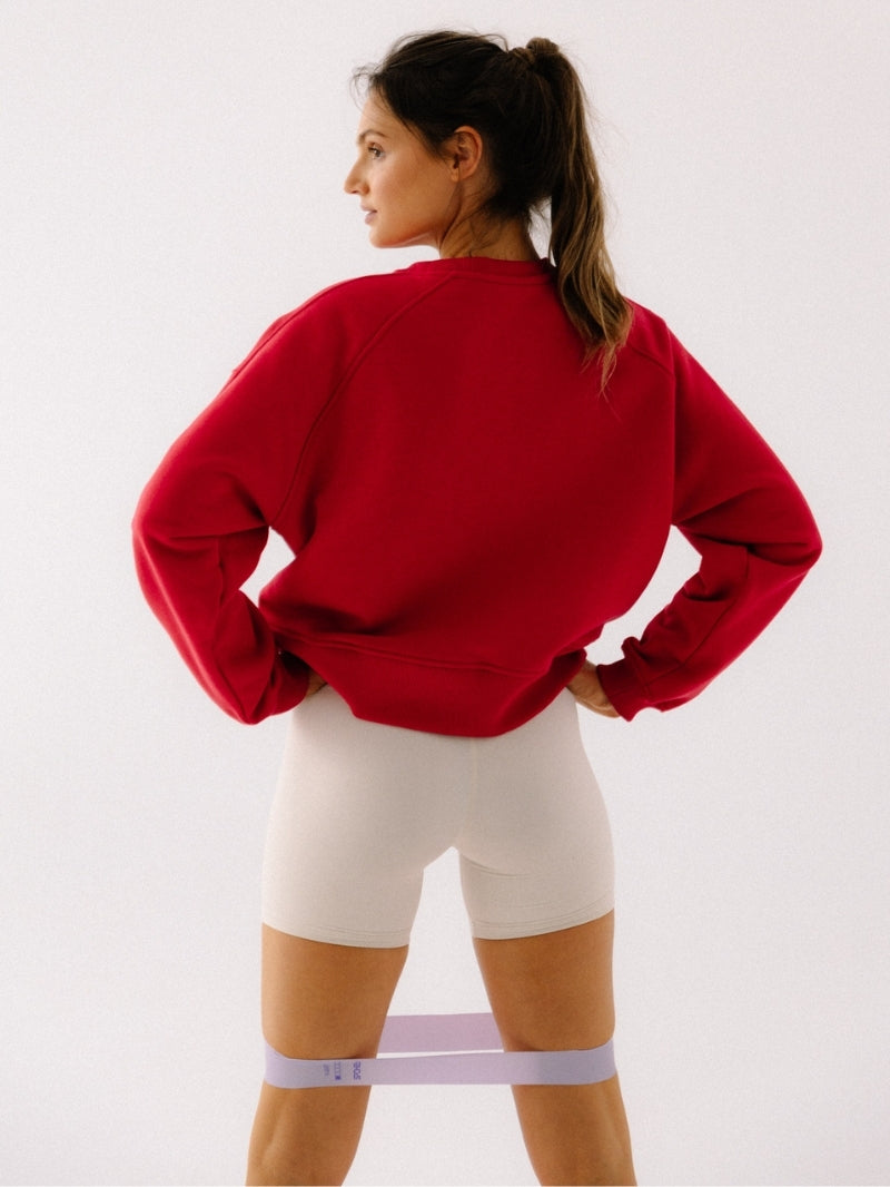 Szeroka bluza oversize w czerwonym odcieniu z serii Classic z haftem 
Affirmation z wysokiej jakości bawełny - widok na plecy